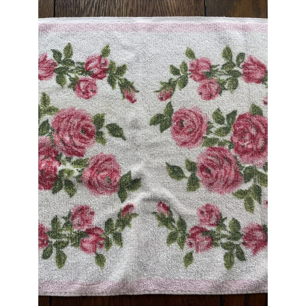 Vintage Pink Cabbage Rose Granny Core Floral  Bathroom Hand Towel  25”x16”